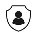 Man on shield icon, user protection pictogram