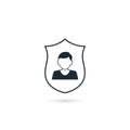 Man shield icon. Vector isolated insurance concept illustration