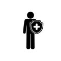 Man with shield isolated stick figure pictogram