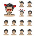 Man shiny hair style in love heart Set of different emotions male character. Handsome man emoji with various facial expressions. Royalty Free Stock Photo