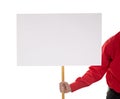 Man in shirt holding blank sign