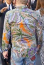 Man with shirt with paisley design before Etro fashion show, Milan Fashion Week street style