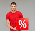 Man in shirt with red percent sale sign Royalty Free Stock Photo