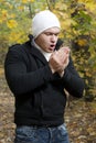 Man shivering in cold winter Royalty Free Stock Photo