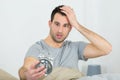 man shocked as he wakes up late for work Royalty Free Stock Photo