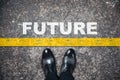 Man shoes with future text Royalty Free Stock Photo