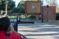 Man Shooting Arrow on Target, Training with Crossbow Royalty Free Stock Photo