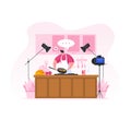 Man shooting cooking video blog. Flat cartoon people vector illustration