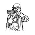 Man shooting double barrel shotgun vector illustration sketch ha