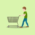 Man with shop cart cartoon vector illustration