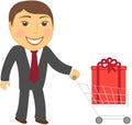 Man and shopping cart with box