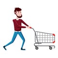 Man with shopping cart icon, cartoon style Royalty Free Stock Photo