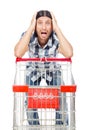 Man shopping with supermarket basket cart isolated Royalty Free Stock Photo