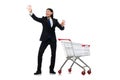 Man shopping with supermarket basket cart isolated Royalty Free Stock Photo