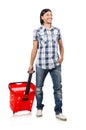 Man shopping with supermarket basket cart isolated Royalty Free Stock Photo