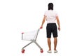 Man shopping with supermarket basket cart isolated Royalty Free Stock Photo