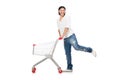 Man shopping with supermarket basket cart isolated Royalty Free Stock Photo