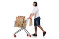 Man shopping with supermarket basket cart isolated Royalty Free Stock Photo