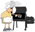 Man in shorts cooking on a smoker grill Royalty Free Stock Photo