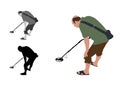 Man with shorts and slippers using metal detector