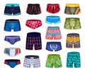 Man Shorts and Swimming Trunks as Underwear and Beach Clothes Big Vector Set Royalty Free Stock Photo