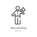 man shouting outline icon. isolated line vector illustration from behavior collection. editable thin stroke man shouting icon on Royalty Free Stock Photo