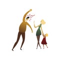 Man shouts at a woman with a child. Vector illustration on white background.