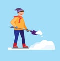Man shoveling and remove snow flat illustration vector Royalty Free Stock Photo