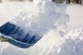 Man shoveling snow in the backyard Royalty Free Stock Photo