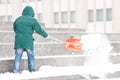 Man shoveling winter snow