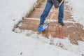 Man shovelling snow from the sidewalk 2 Royalty Free Stock Photo