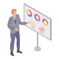 Man show graph chart icon, isometric style Royalty Free Stock Photo