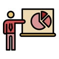 Man show pie graph icon color outline vector Royalty Free Stock Photo