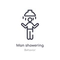 man showering outline icon. isolated line vector illustration from behavior collection. editable thin stroke man showering icon on Royalty Free Stock Photo