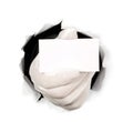 Man is showing blank card through a hole Royalty Free Stock Photo