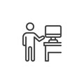 Man showing on computer screen line icon Royalty Free Stock Photo