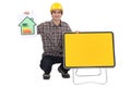 Man showing energy rating sign Royalty Free Stock Photo