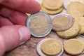 Man showing euro coins. close up. Royalty Free Stock Photo