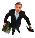 Man showing gas can and empty wallet Royalty Free Stock Photo