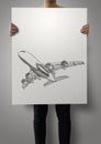 Man showing hand drawn airplane Royalty Free Stock Photo