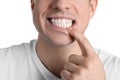 Man showing healthy gums on white background, closeup Royalty Free Stock Photo