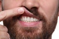 Man showing healthy gums on white background, closeup Royalty Free Stock Photo