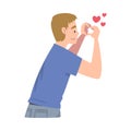 Man Showing Heart Gesture as Social Media Follower and Subscriber Showing Adoration Vector Illustration