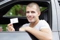 Man showing his businesscard Royalty Free Stock Photo