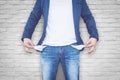 Man showing his empty pockets Royalty Free Stock Photo