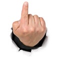 Man is showing his fingers through a hole Royalty Free Stock Photo