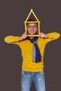 Man showing house frame concept Royalty Free Stock Photo