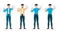 Man showing mobile screen, flat character vector illustration set