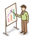 Man showing statistics on board. Presentation report icon