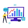 Man showing stock growth on computer. Business analysis concept. Hand drawn vector flat illustration Royalty Free Stock Photo